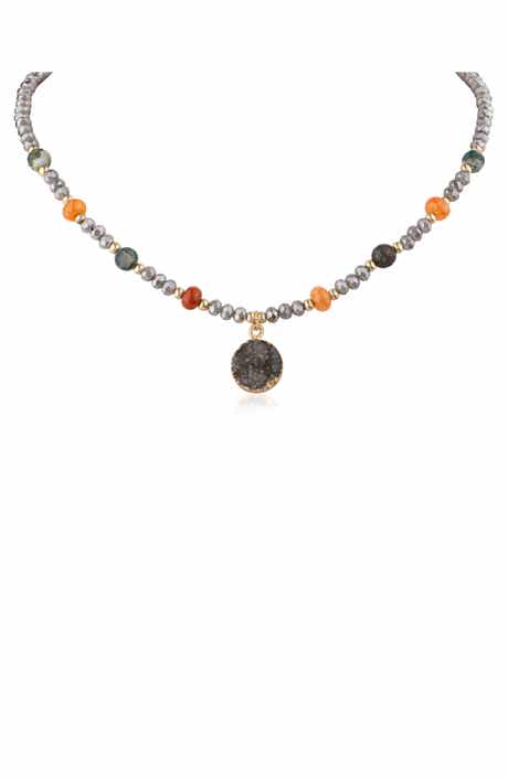 Beaded Drusy Inspired Pendant Necklace