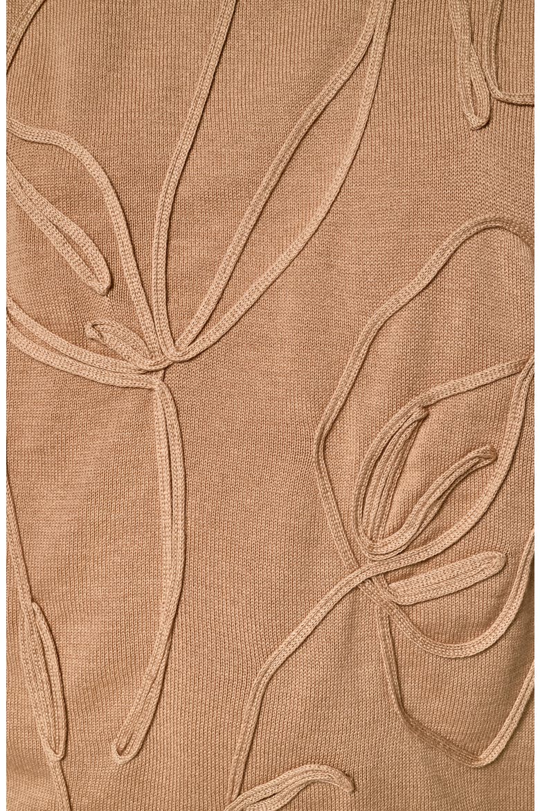 Embroidered Short Sleeve Cotton Sweater, Alternate, color, FAWN