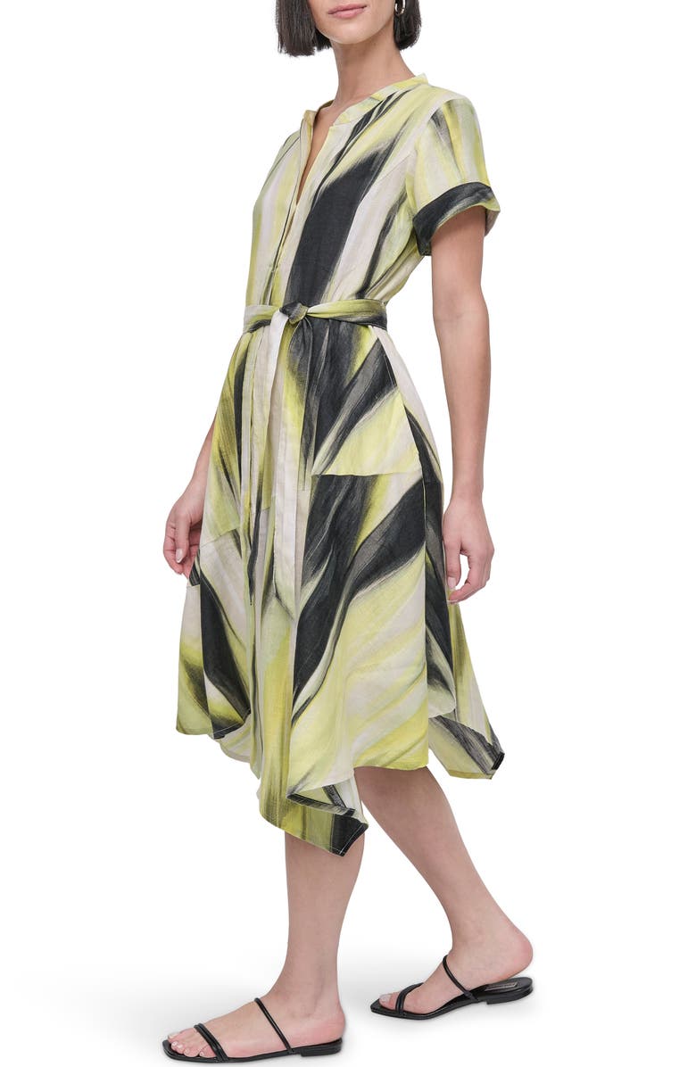 DKNY Print Tie Waist Linen Midi Dress, Alternate, color, Linen Mult
