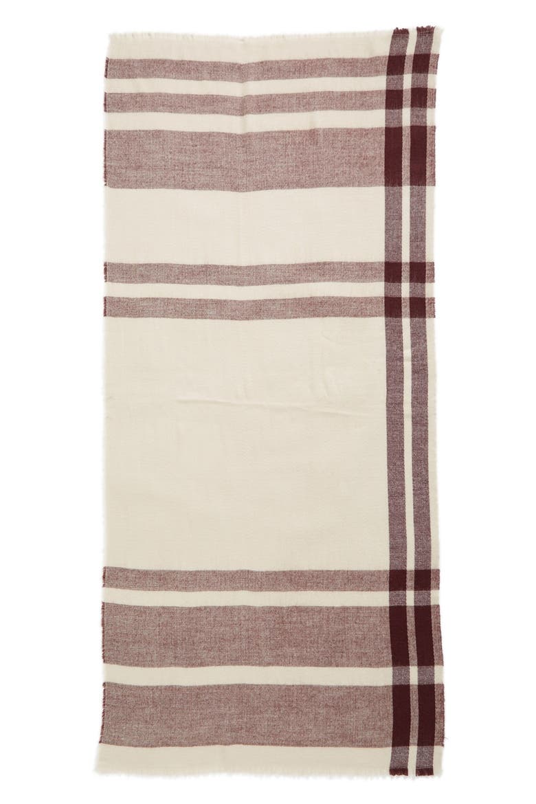 Fringe Trim Plaid Oblong Scarf, Alternate, color, TAN/ BURGUNDY