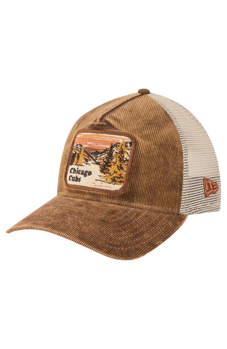 New Era Men's New Era Dark Brown Chicago Cubs Vintage Landscape 9TWENTY A-Frame Adjustable Trucker Hat, Alternate, color, 