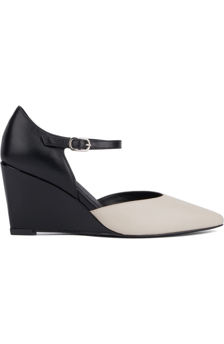 Aquatalia Penelopy Ankle Strap Weatherproof Pointed Toe Wedge Pump, Alternate, color, Off White/ Black