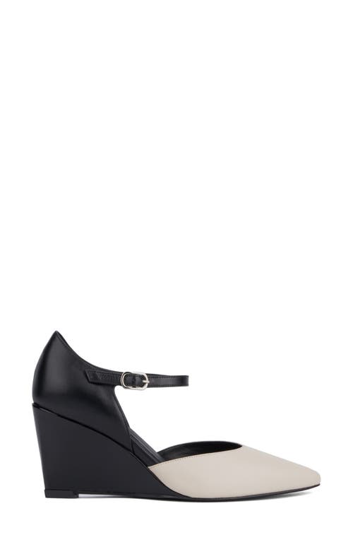 Aquatalia Penelopy Ankle Strap Pointed Toe Wedge Pump In Off White/black