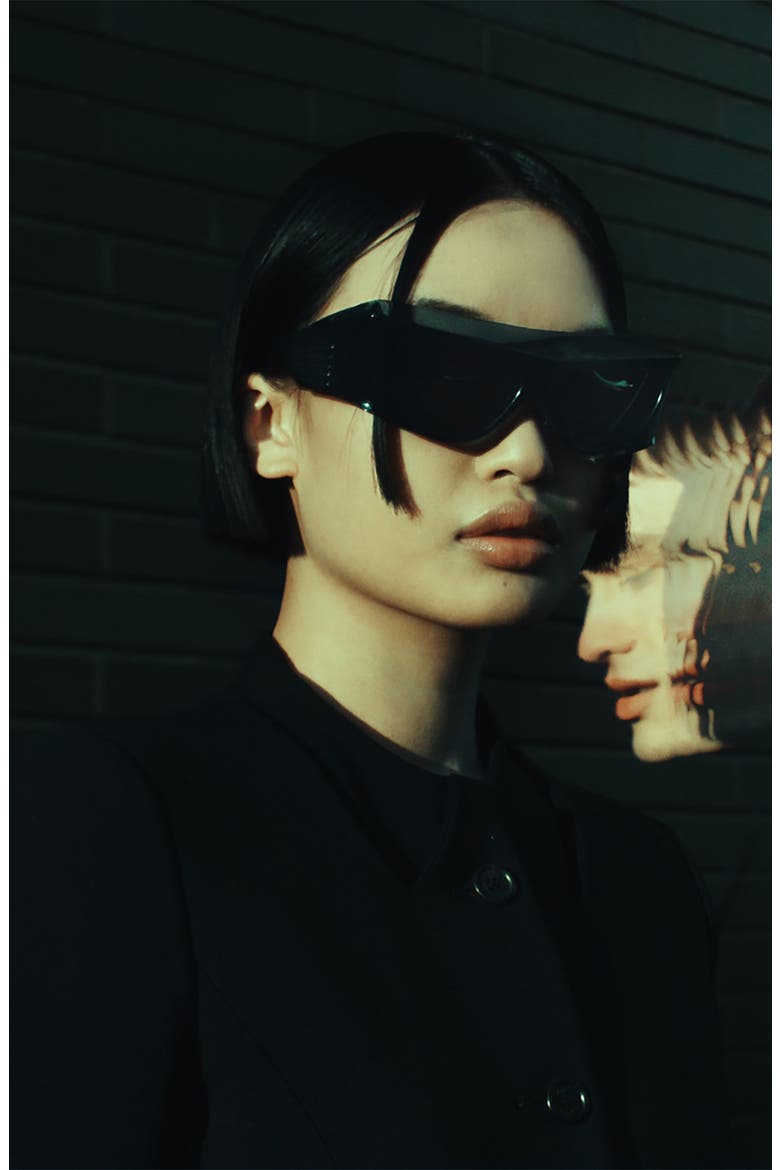 Bold 61mm Wraparound Sunglasses, Alternate, color, BLACK