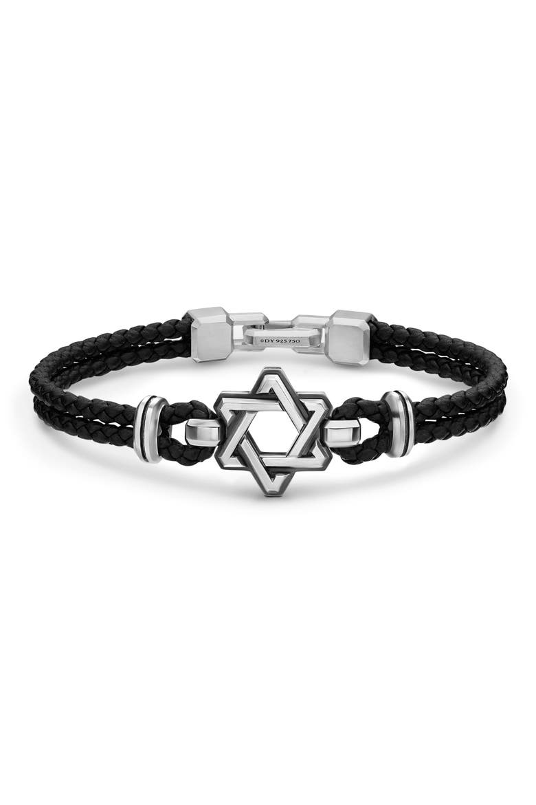 Streamline Star of David Bracelet in Black Leather with Sterling Silver, 18mm, Main, color, SILVER