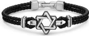 David Yurman Streamline Star of David Bracelet in Black Leather with Sterling Silver, 18mm