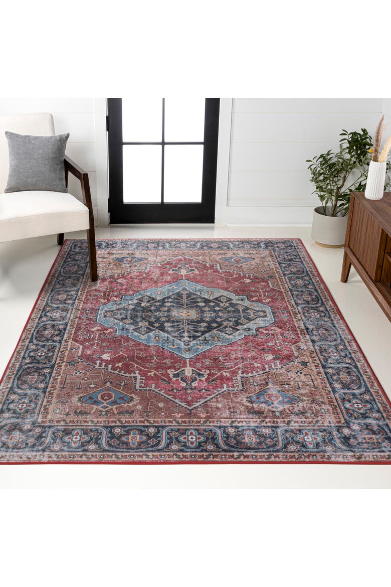Alacati Ogee Medallion Machine-Washable Area Rug, Alternate, color, Red/Blue/Brown