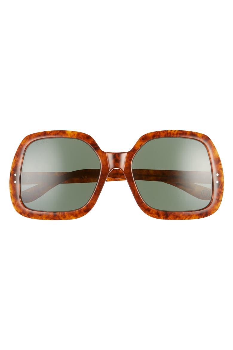 58mm Irregular Square Sunglasses, Alternate, color, HAVANA/ GREEN SOLID