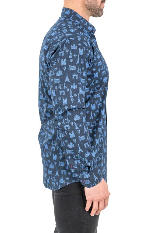 Maceoo Fibonacci Paris Tour Contemporary Fit Button-up Shirt In Blue