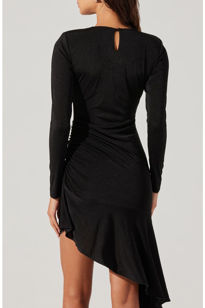 Metallic Long Sleeve Asymmetric Hem Minidress, Alternate, color, BLACK