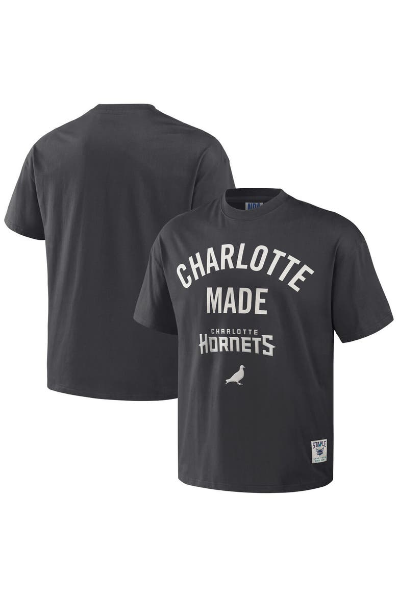 Men's NBA x Staple Anthracite Charlotte Hornets Heavyweight Oversized T-Shirt, Alternate, color, Anthracite