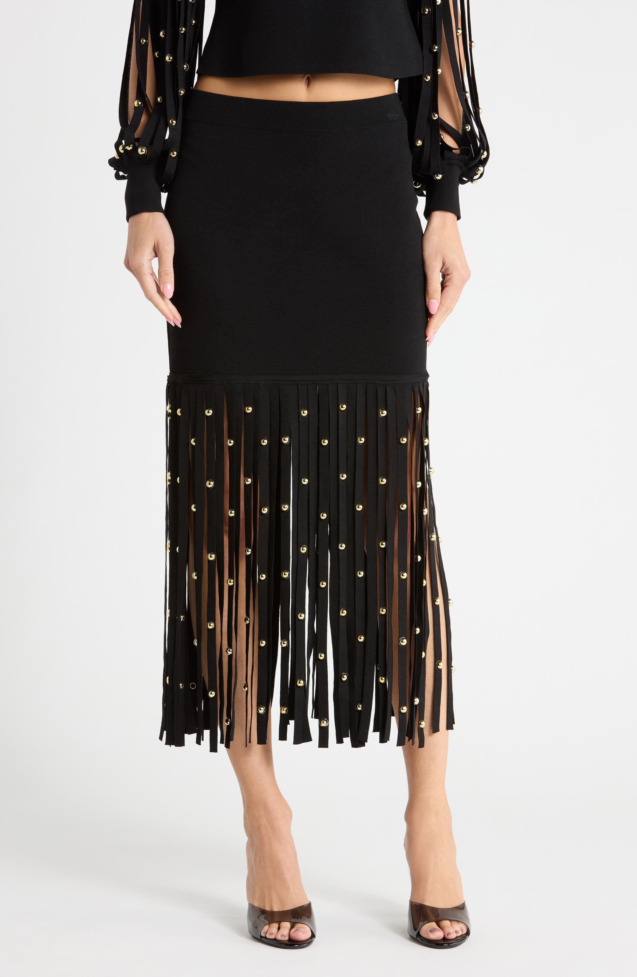 Melva Studded Fringe Midi Skirt