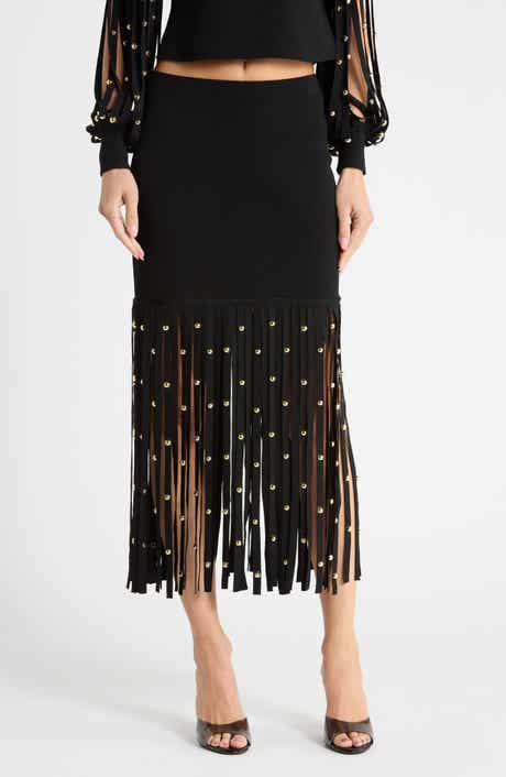 Melva Studded Fringe Midi Skirt