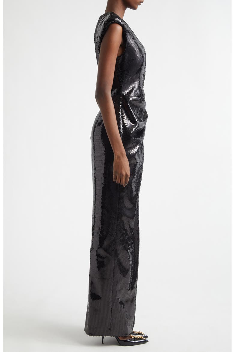 Sequin Draped Side Chain Dress, Alternate, color, 0PA BLACK