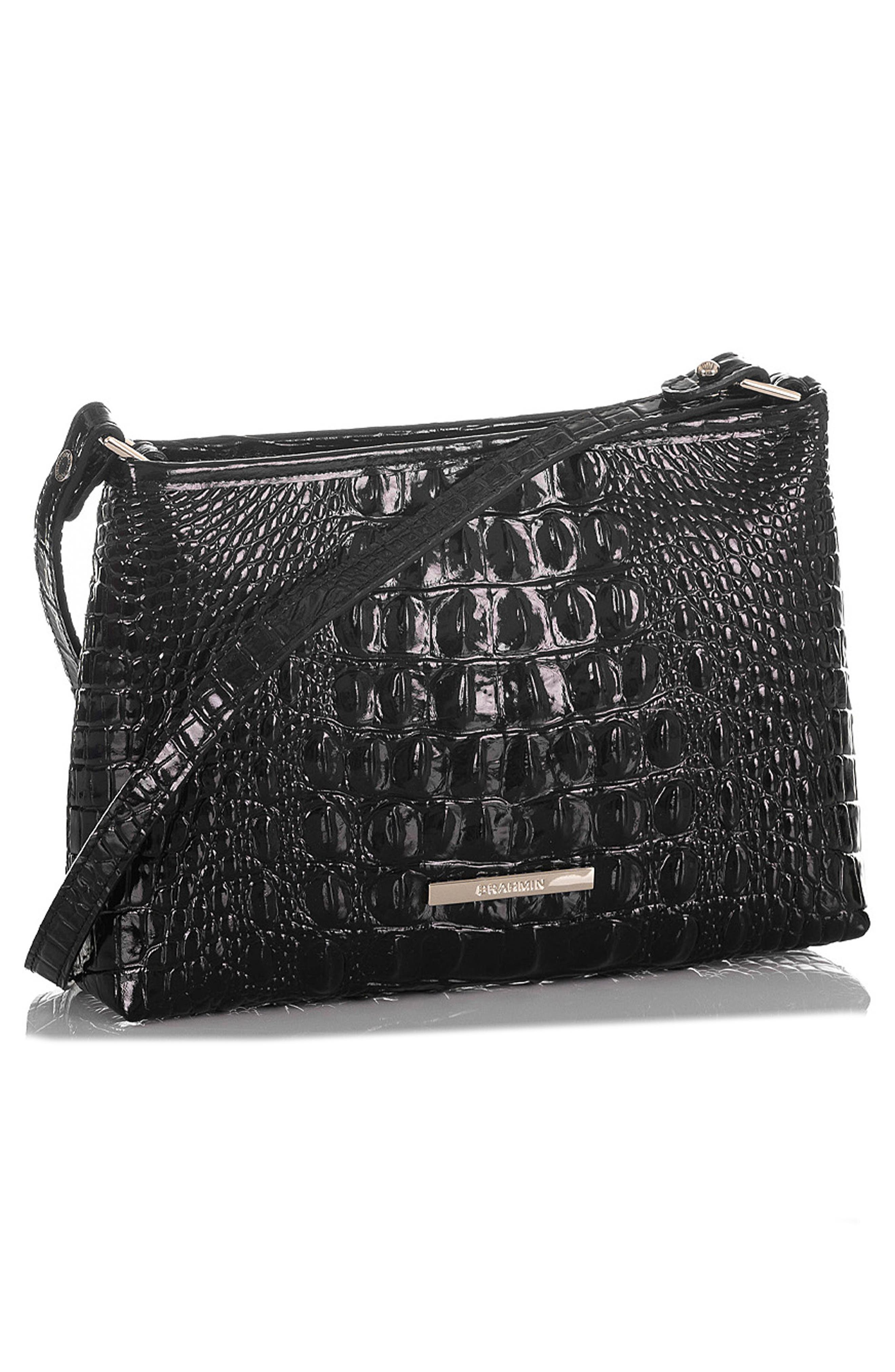 Brahmin Lorelei Croc Embossed Leather Shoulder Bag, Alternate, color, Black