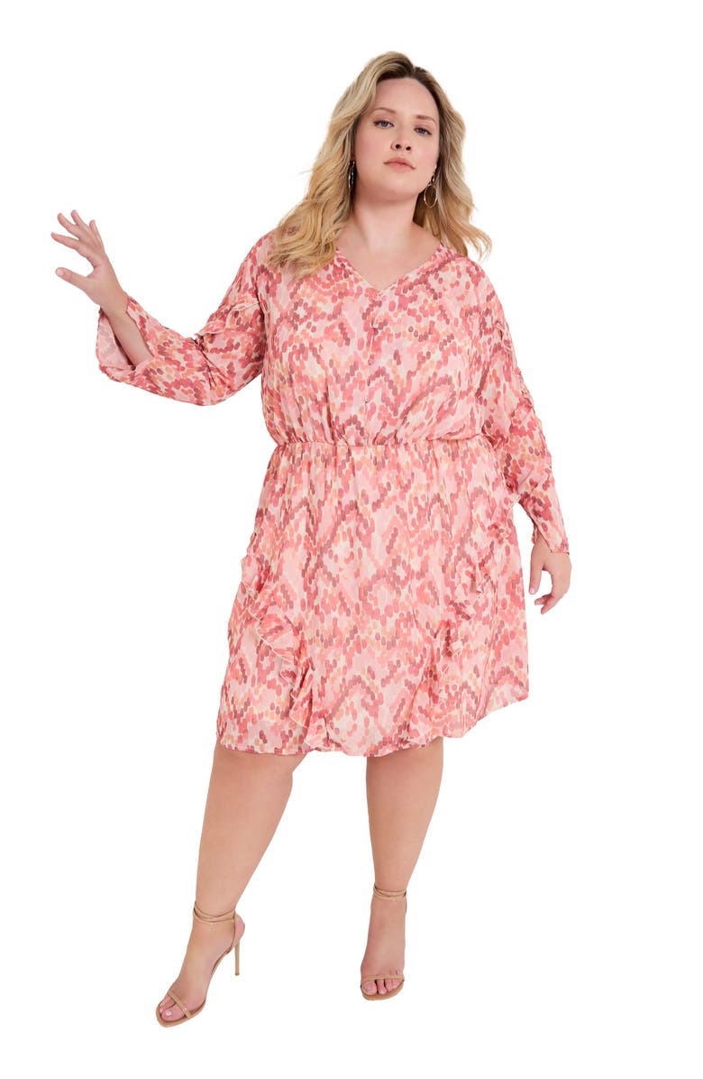 June + Vie Ruffle Detail Mini Dress, Main, color, Painter's Dots