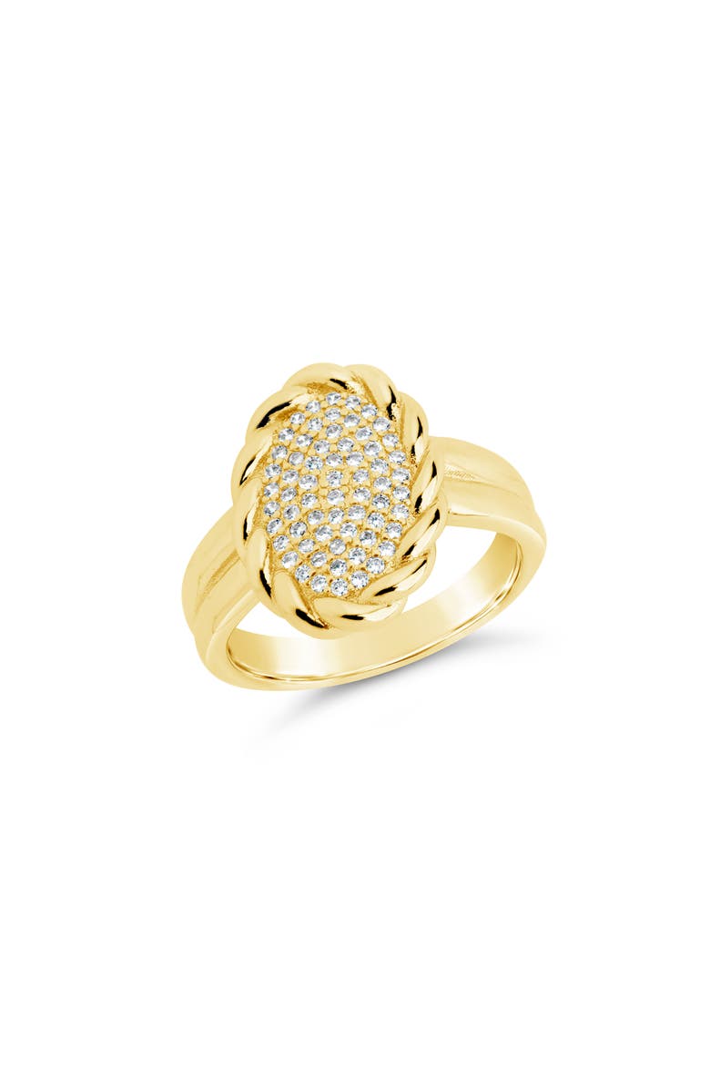 Sterling Forever Galette Pavé Cubic Zirconia Signet Ring, Main, color, Gold