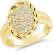 Sterling Forever Galette Pavé Cubic Zirconia Signet Ring
