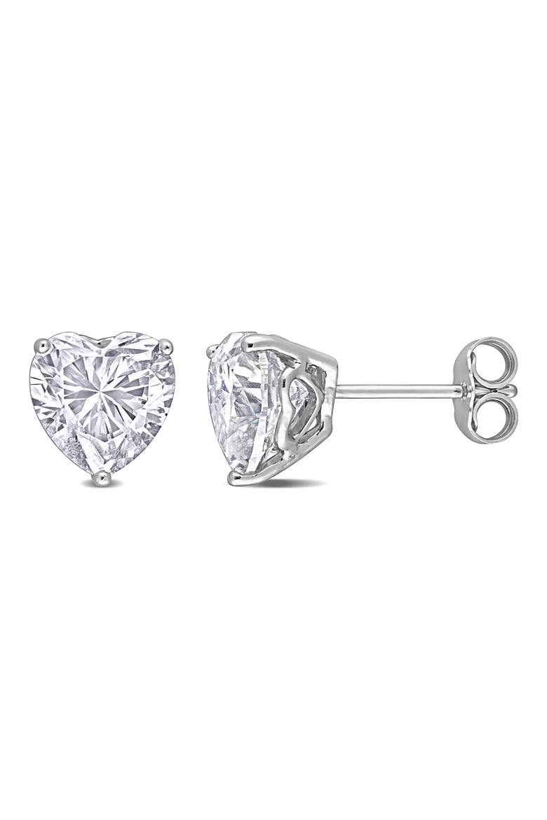 Sterling Silver Lab Grown Moissanite Heart Stud Earrings, Main, color, SILVER