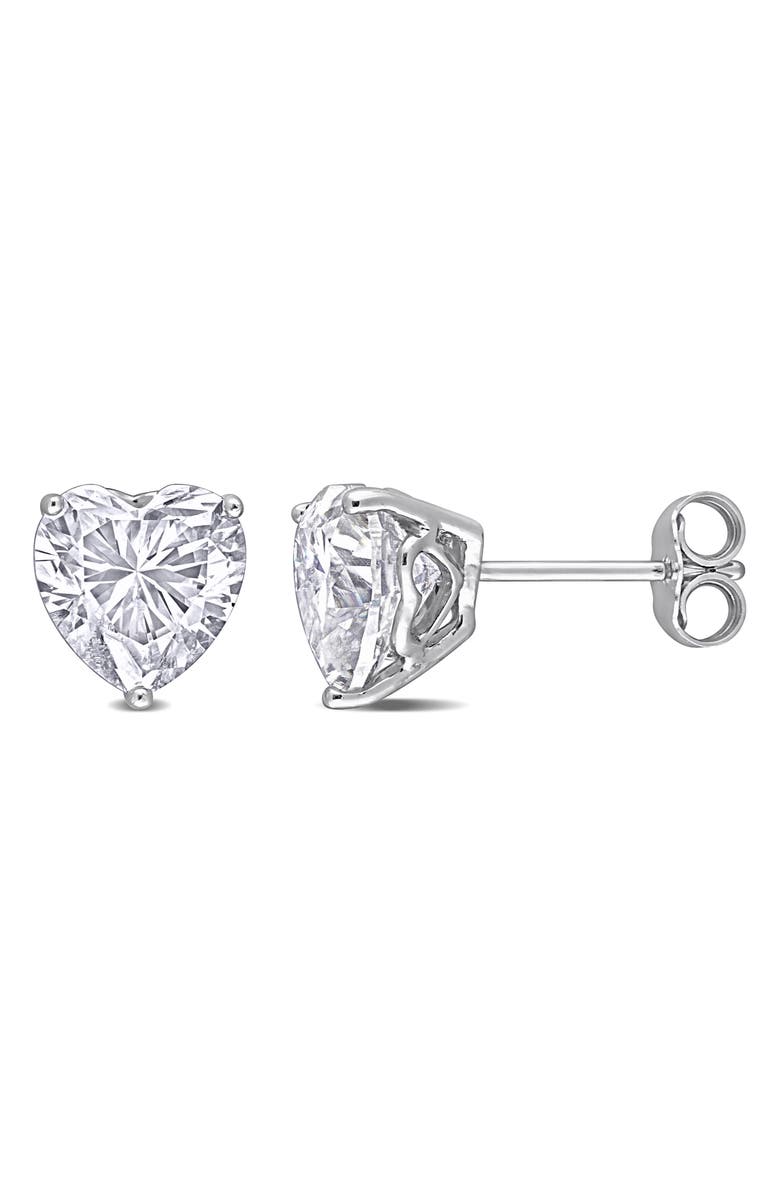 DELMAR Sterling Silver Lab Grown Moissanite Heart Stud Earrings, Main, color, Silver