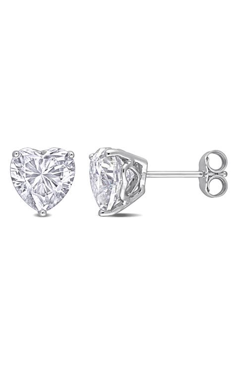 Sterling Silver Lab Grown Moissanite Heart Stud Earrings