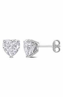 DELMAR Sterling Silver Lab Grown Moissanite Heart Stud Earrings