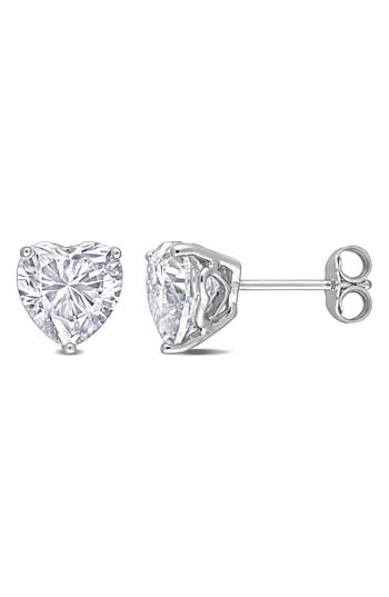 Delmar Sterling Silver Lab Grown Moissanite Heart Stud Earrings
