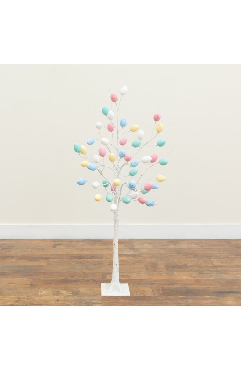 NEARLY NATURAL 4-ft Pre-Lit Artificial Easter Twig Tree with 48 Egg Shaped LED Ornaments, Alternate, color, White