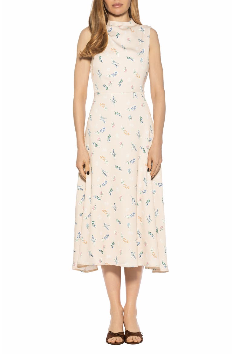 Opal Sleeveless Fit & Flare Midi Dress, Main, color, BEIGE DITZY