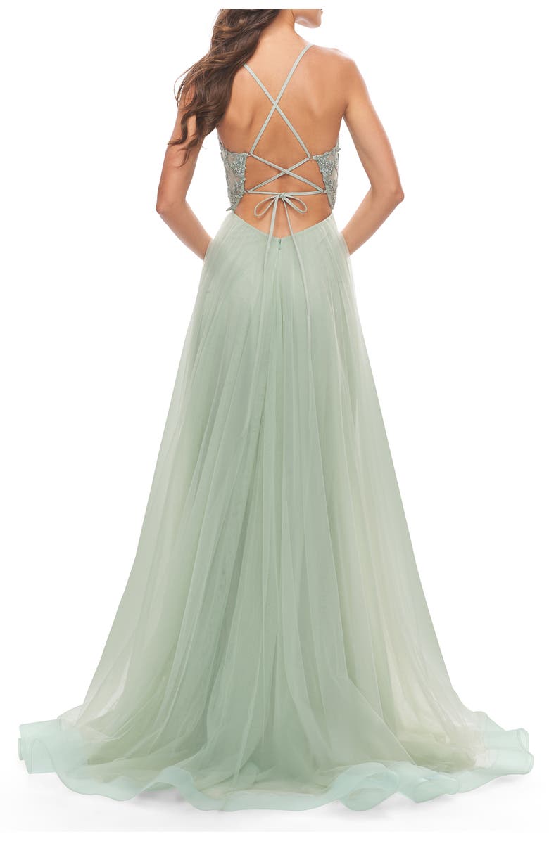 La Femme Tulle Gown with Sheer Lace Bodice, Alternate, color, Sage
