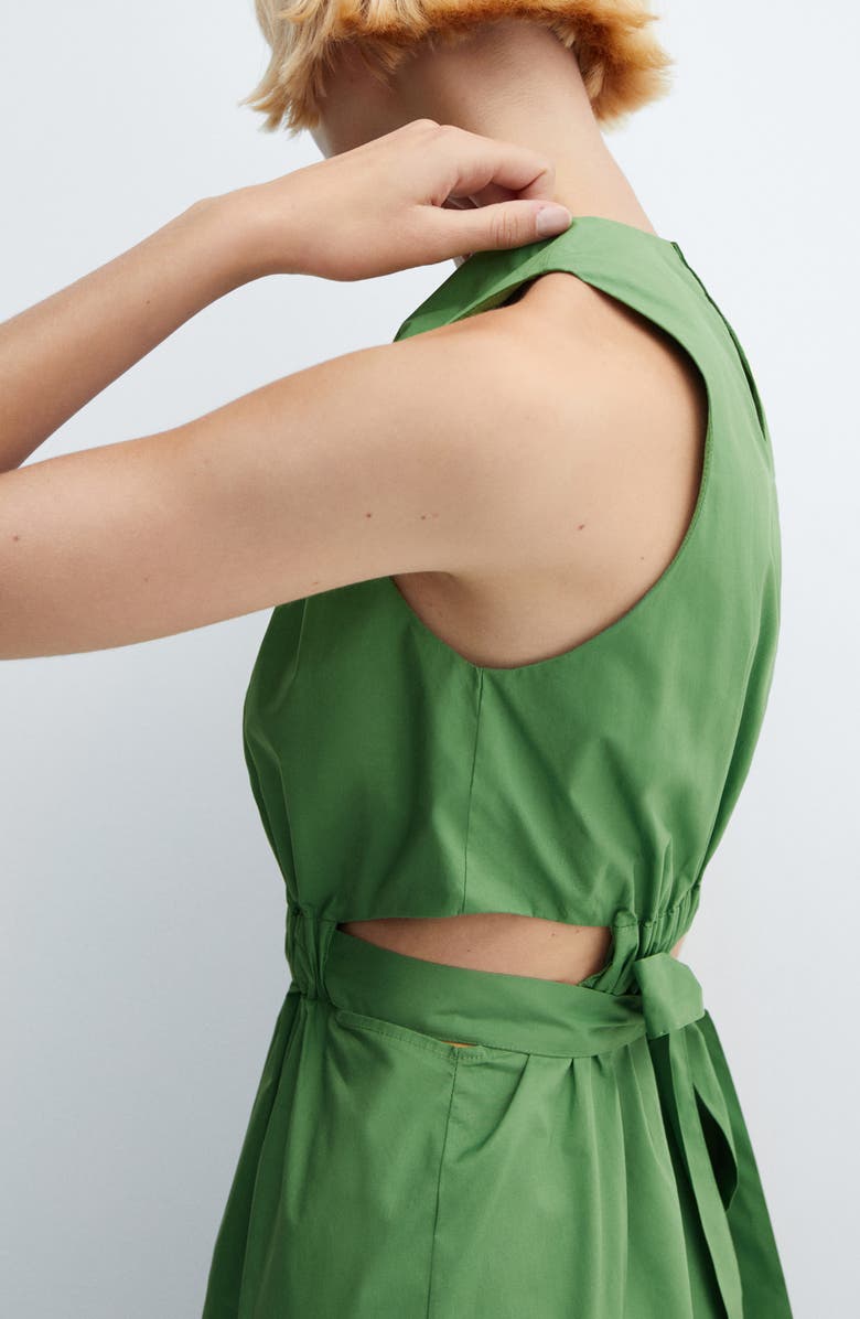 MANGO Gathered Tie Back Cotton Midi Dress, Alternate, color,