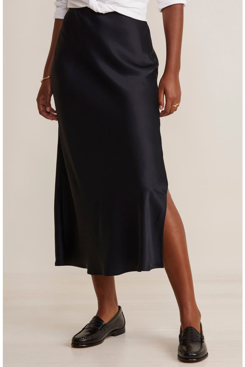Satin Midi Slip Skirt, Main, color, JET BLACK