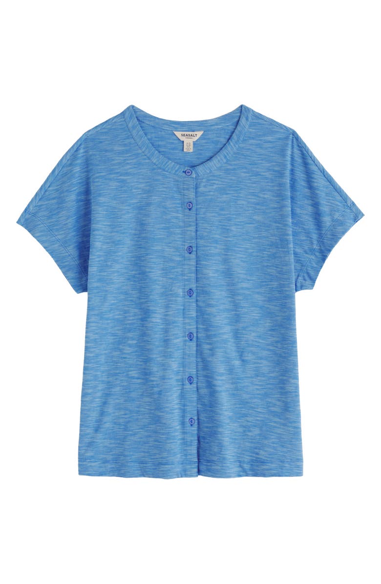 Seasalt Cornwall Tor Grass Organic Cotton Knit Button-Up Shirt, Alternate, color, Ladder Spring Sky