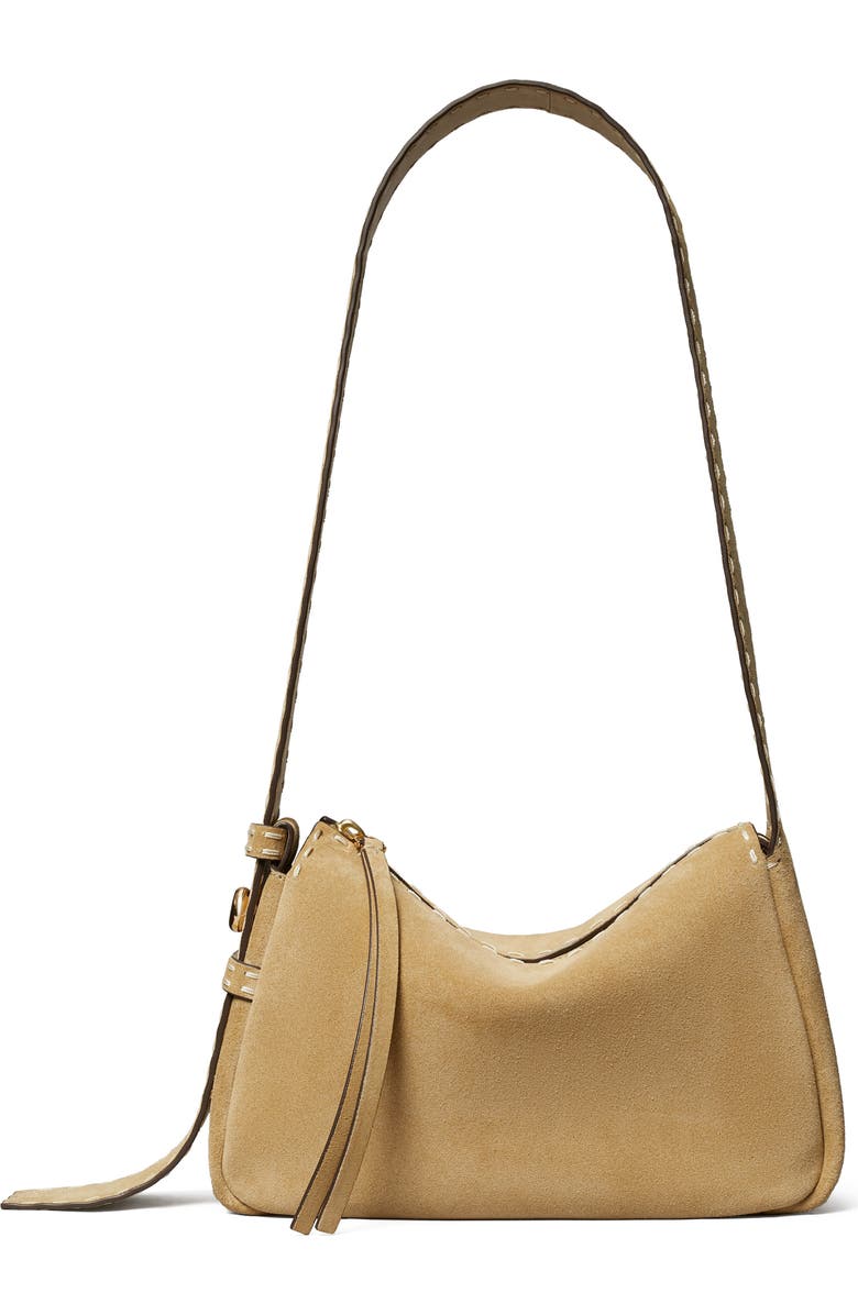 Tory Burch Romy Small Suede Shoulder Bag, Main, color, Butter