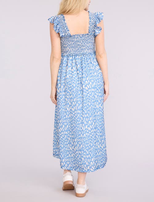 Motherhood Maternity Sleeveless Ruffle Shoulder Smocked Maxi Dress In Blue