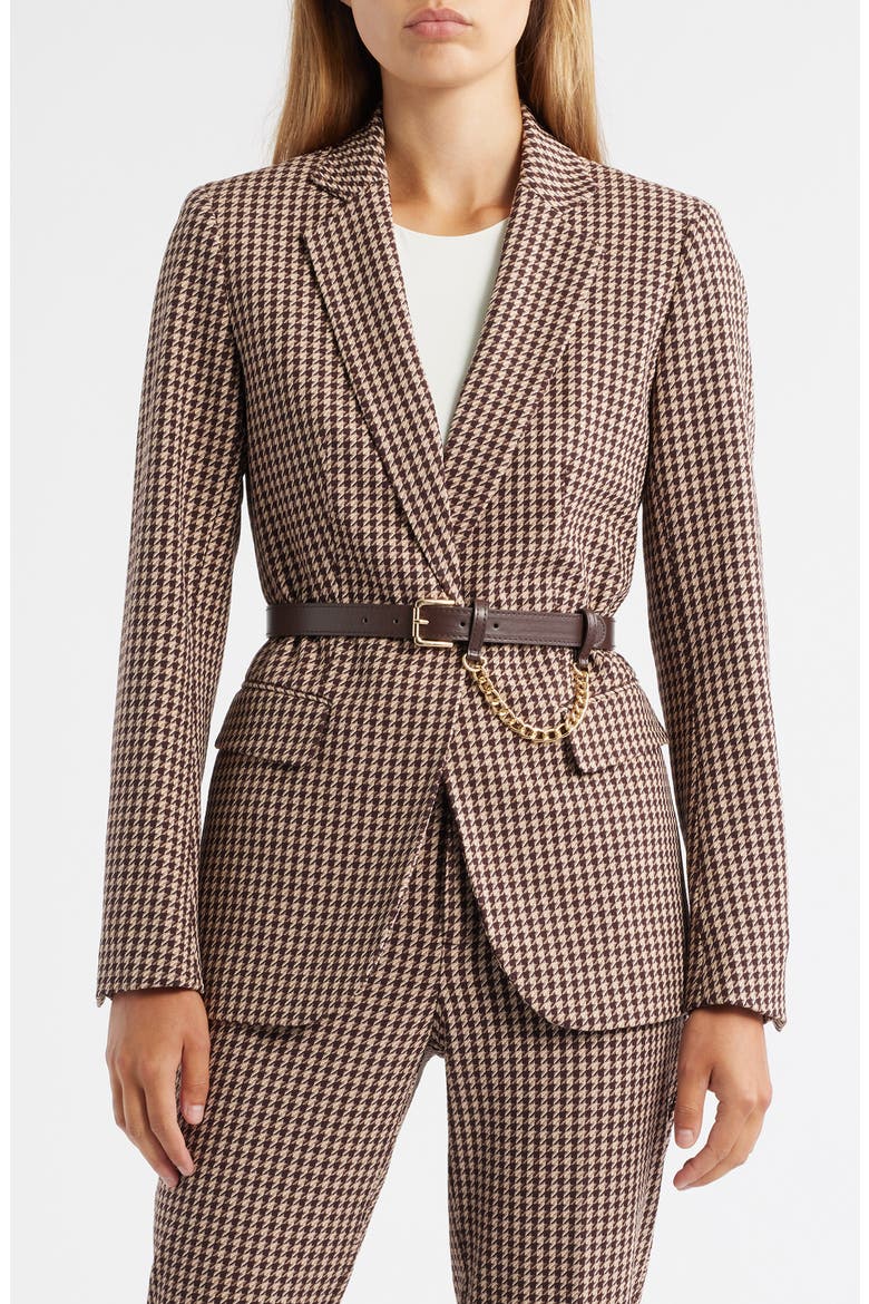 Houndstooth Belted Blazer, Main, color, LIGHT COFFEE MULTI