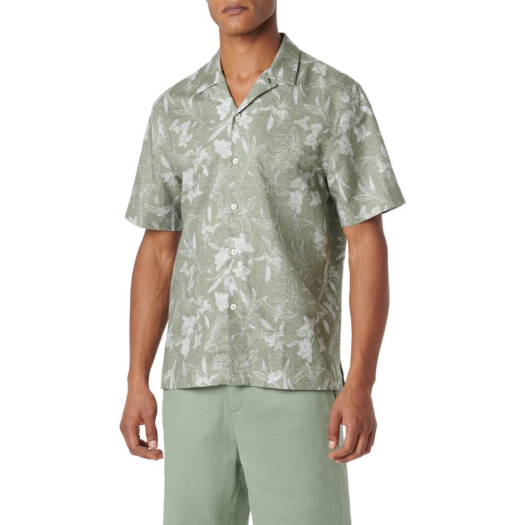 Bugatchi Men's Orson Floral Cotton & Linen Short-sleeve Shirt In Olive