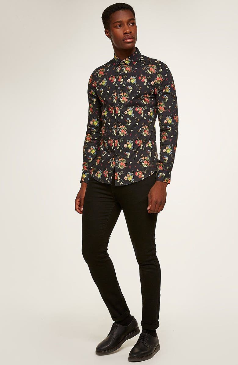 Topman Snake Floral Print Shirt, Alternate, color, 