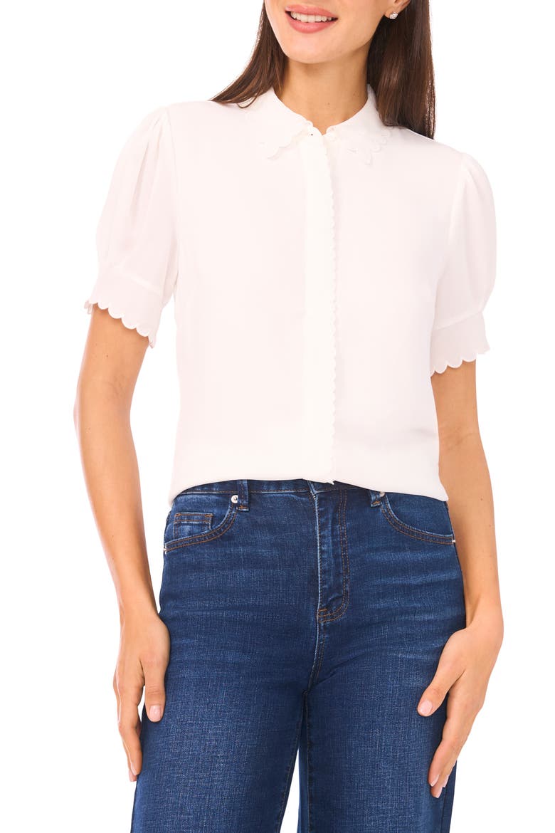 Scallop Short Sleeve Top, Main, color, NEW IVORY