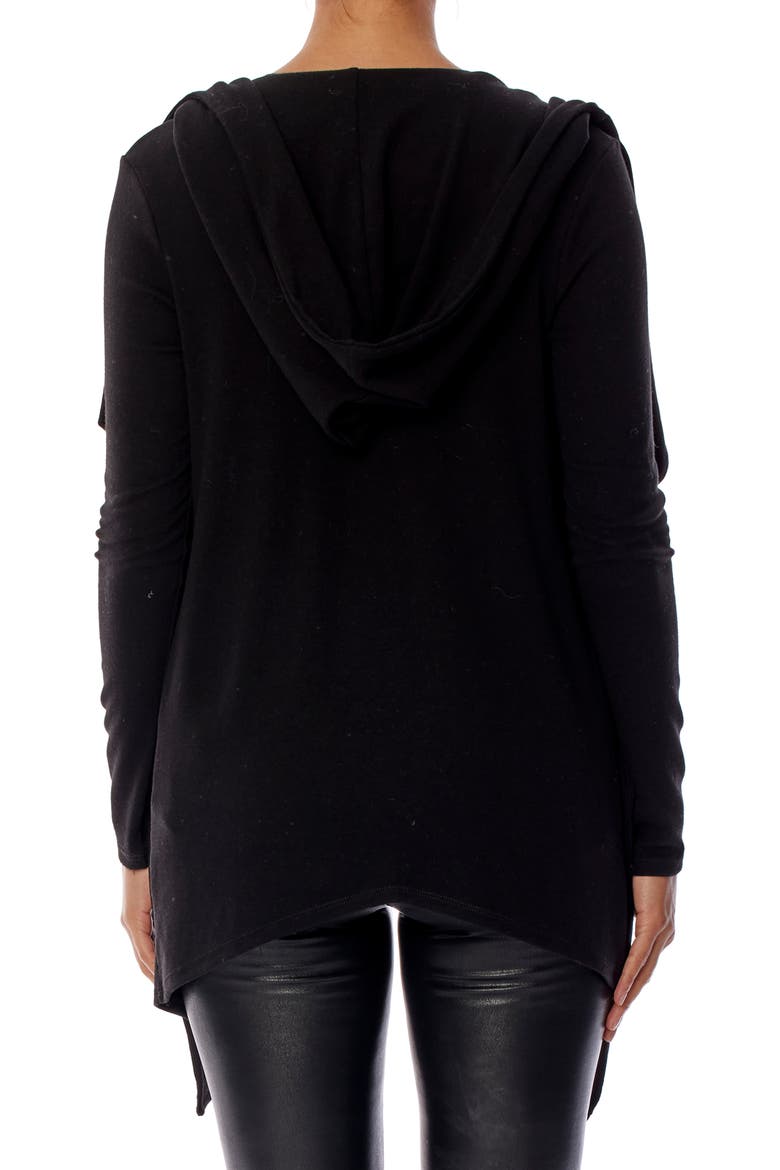 Nancy Hooded Drape Front Cardigan, Alternate, color, BLACK