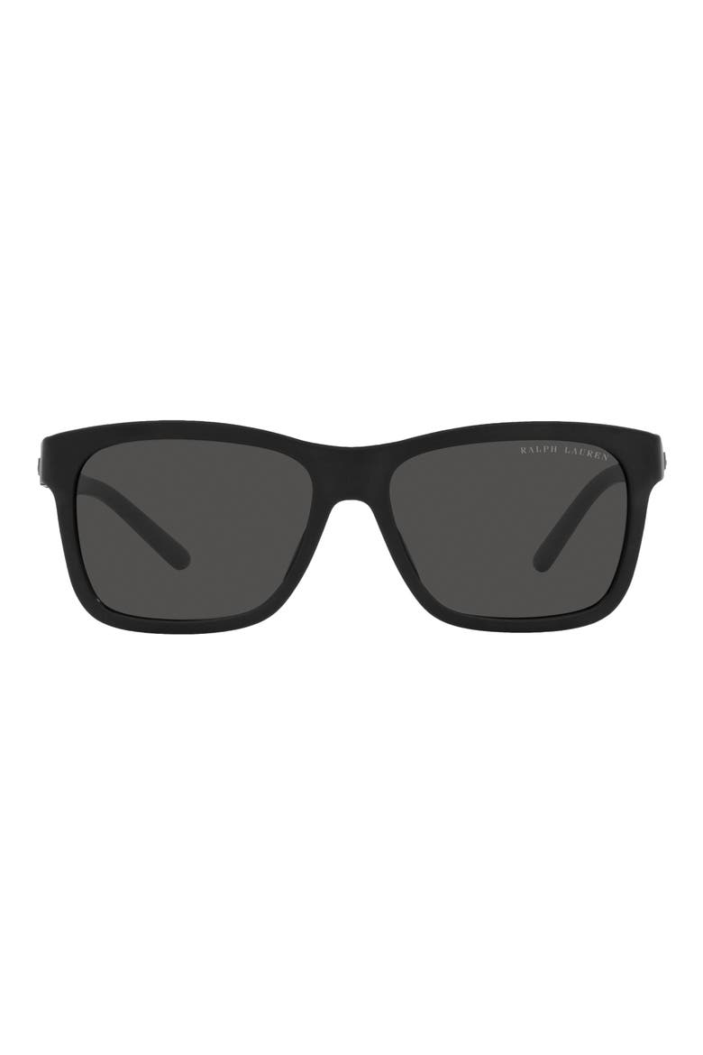 57mm Rectangular Sunglasses, Main, color, MATTE BLACK / DARK GREY