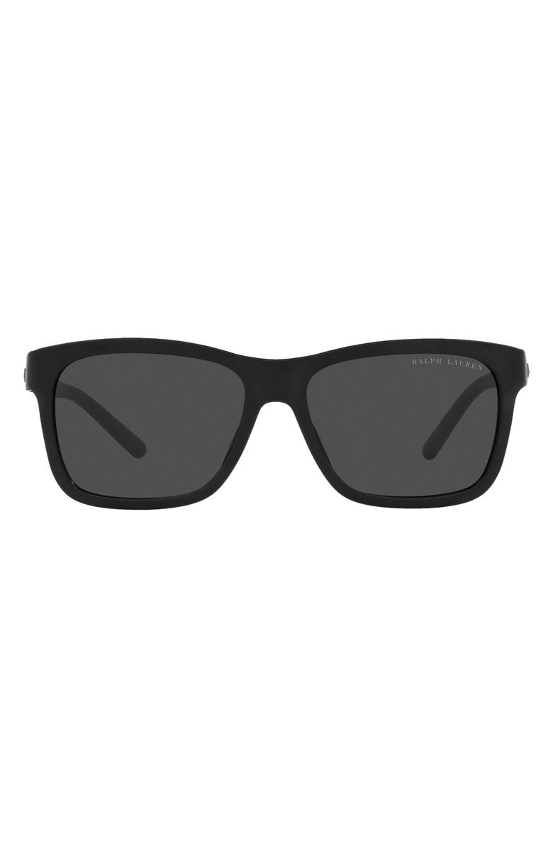 Ralph Lauren 57mm Rectangular Sunglasses, Main, color, Matte Black / Dark Grey