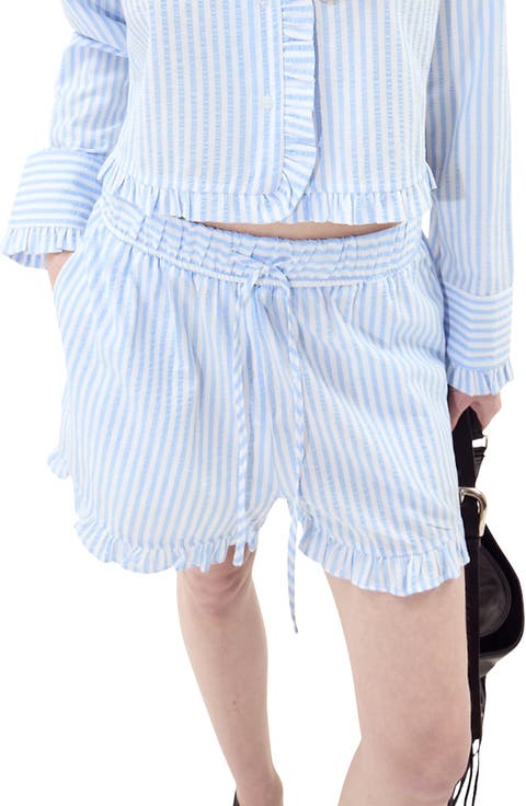 Stripe Ruffle Hem Shorts