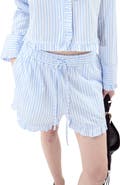 DELUC Stripe Ruffle Hem Shorts