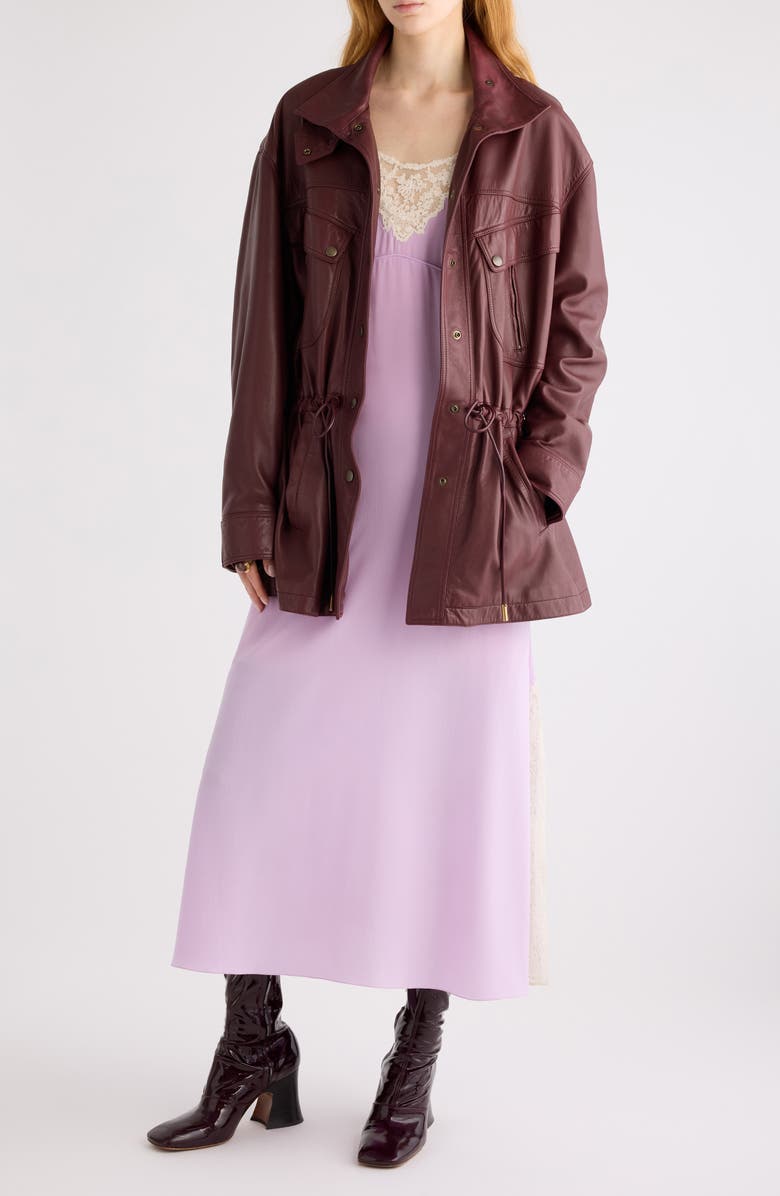 Chloé Classic Plongé Leather Parka, Alternate, color, Dusky Brown
