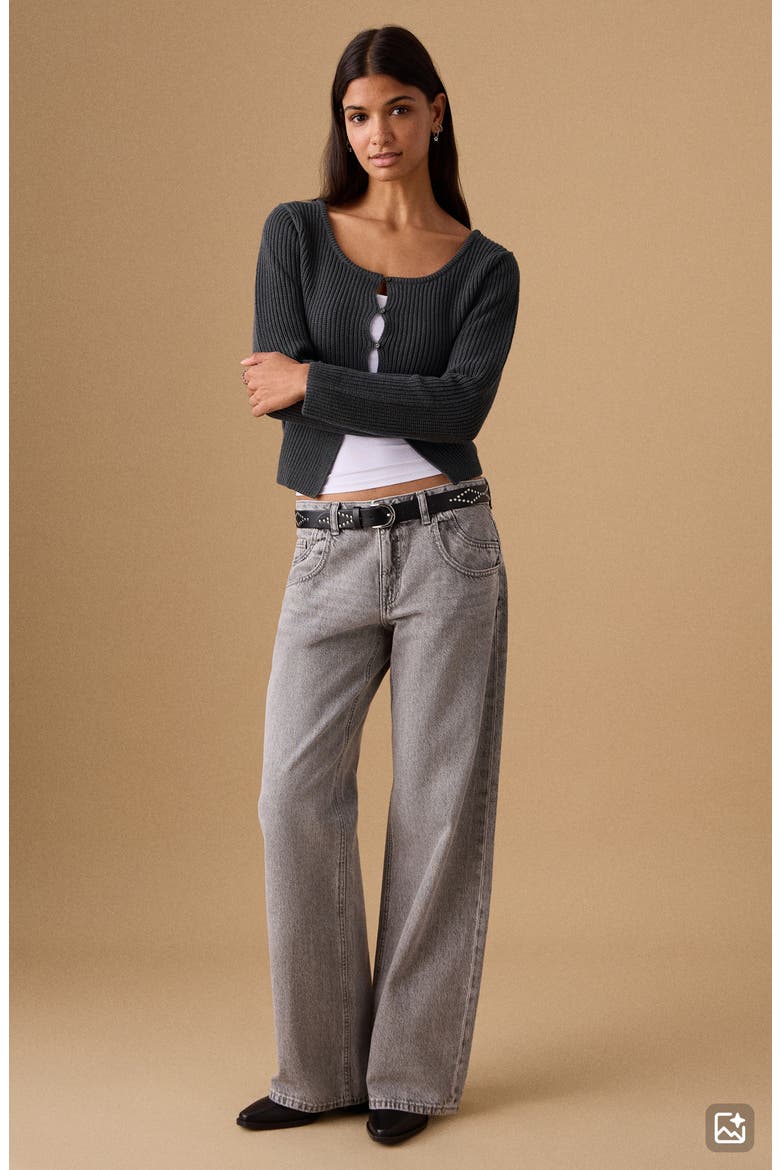 Cotton Blend Button-Up Cardigan, Alternate, color, CHARCOAL