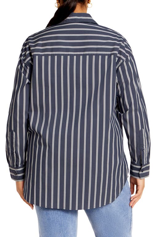 City Chic Celine Stripe Shirt In Navy