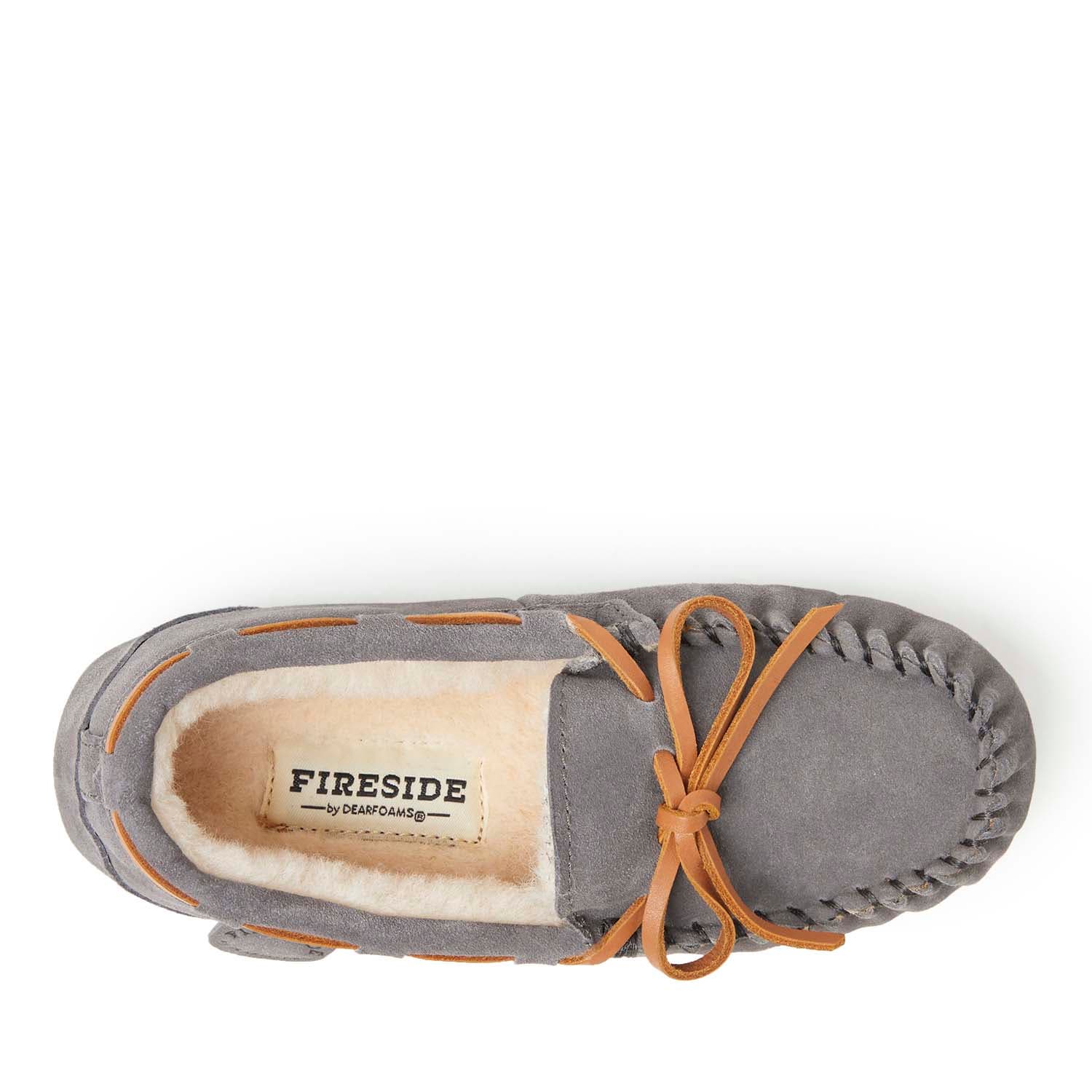 DEARFOAMS Kids' Fireside Parke Genuine Shearling Moccasin Slipper, Alternate, color, Grey