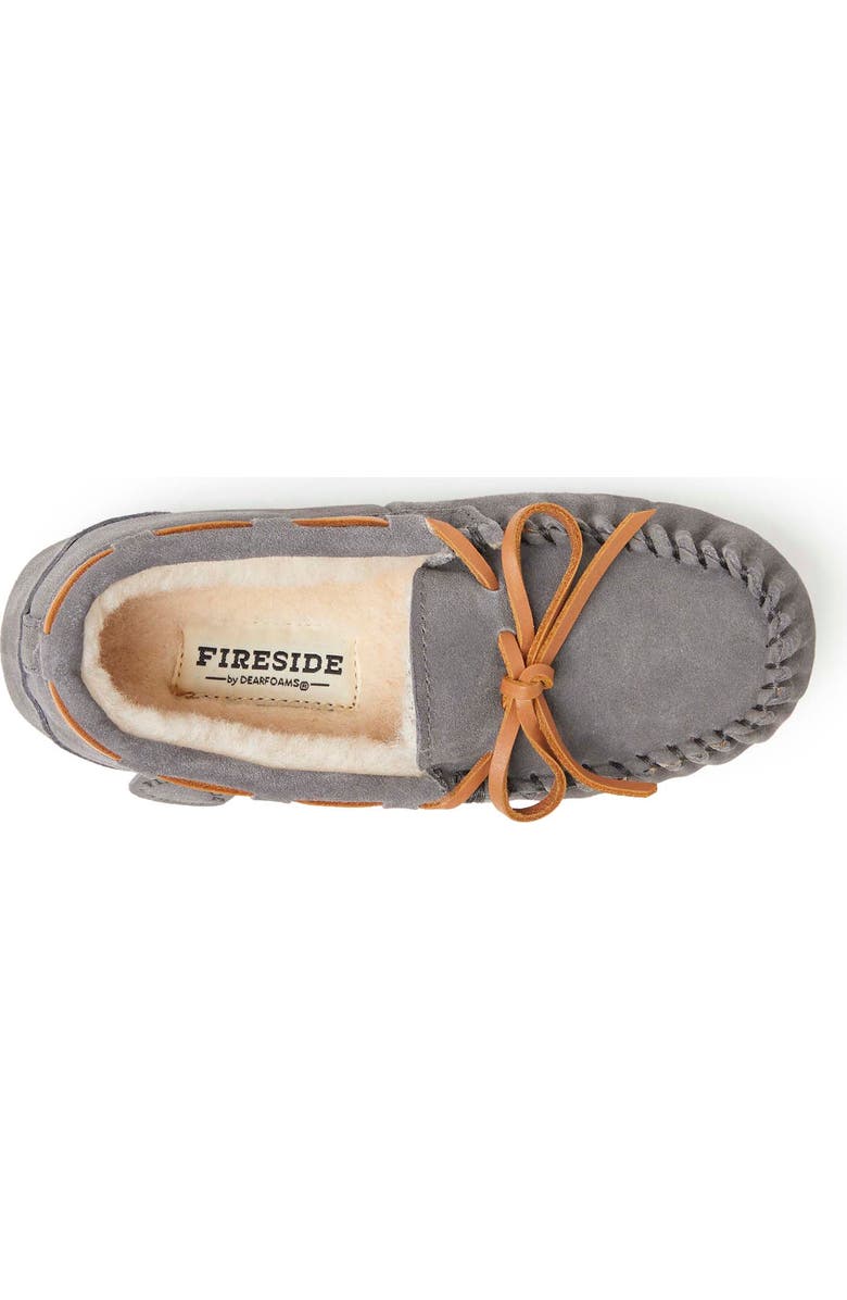 DEARFOAMS Kids' Fireside Parke Genuine Shearling Moccasin Slipper, Alternate, color, Grey