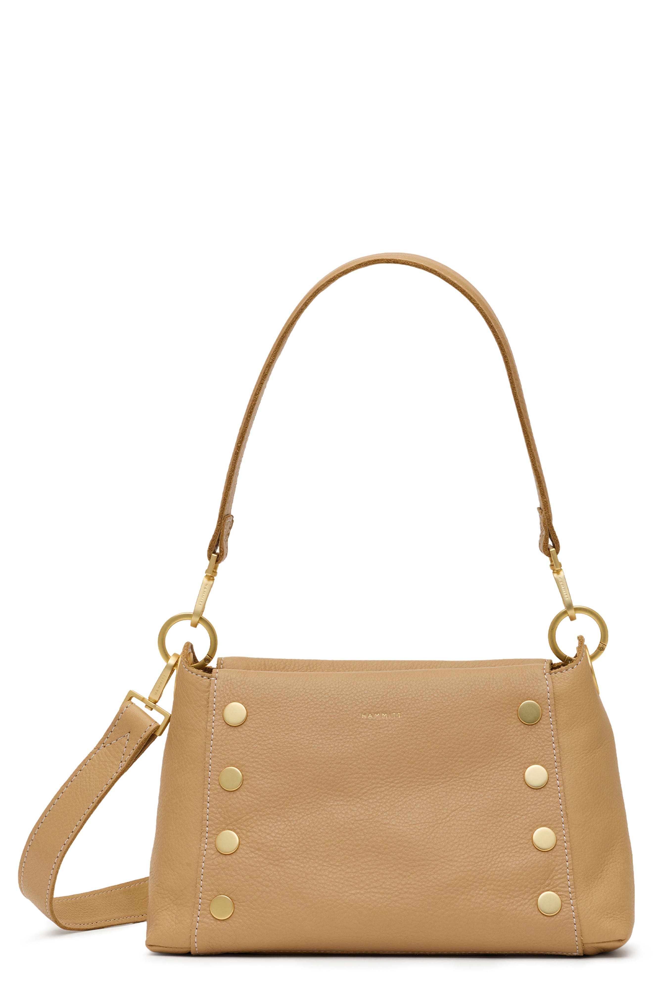 HAMMITT Medium Bryant Raffia & Leather Shoulder Bag, Main, color, Toasty Sand/ Brushed Gold